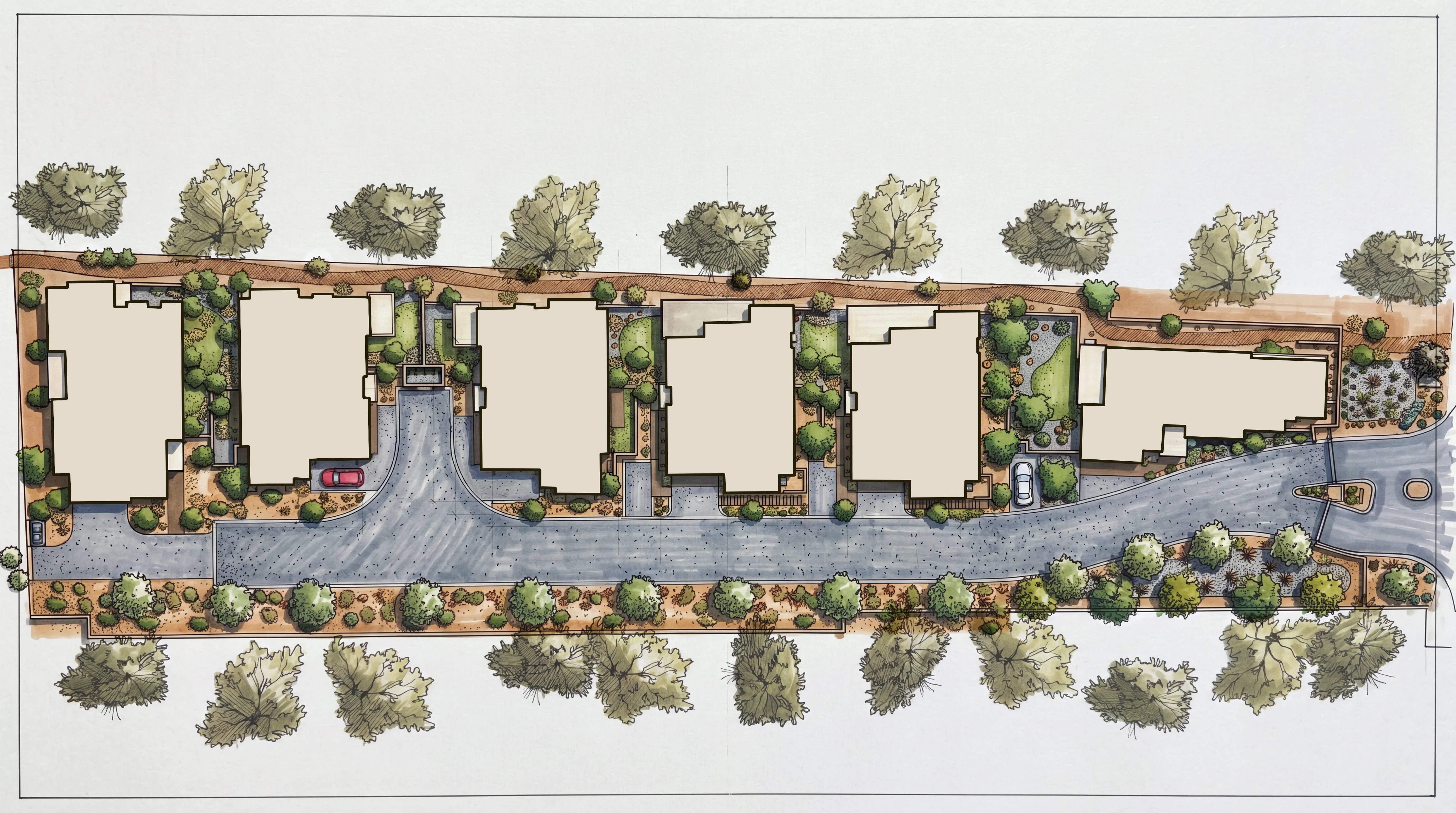 Caminito Verde site plan — six home sites along Rio Grande Boulevard
